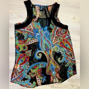 Pink Rose Crew Neck, Sleeveless with Black Lace Women Tank Top Size L